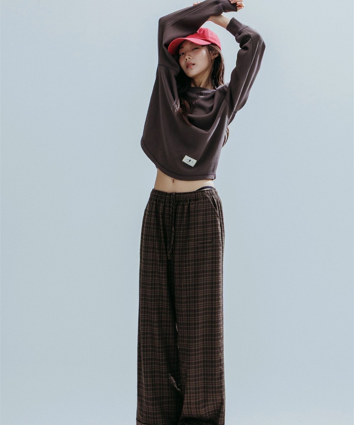 앤하츠(ANNEHEARTS) Glen Check Wide Easy Pants_BROWN