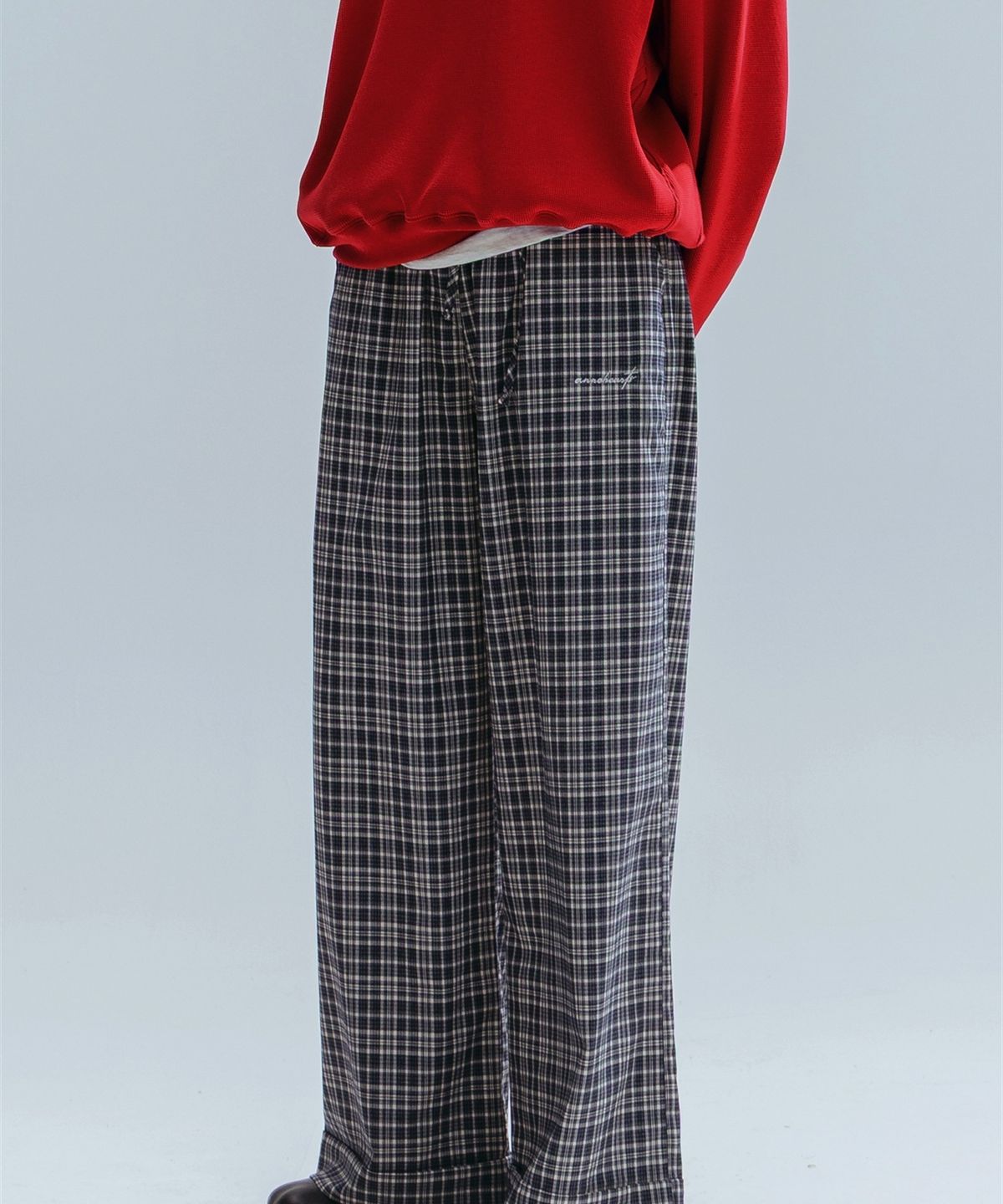앤하츠(ANNEHEARTS) Glen Check Wide Easy Pants_NAVY