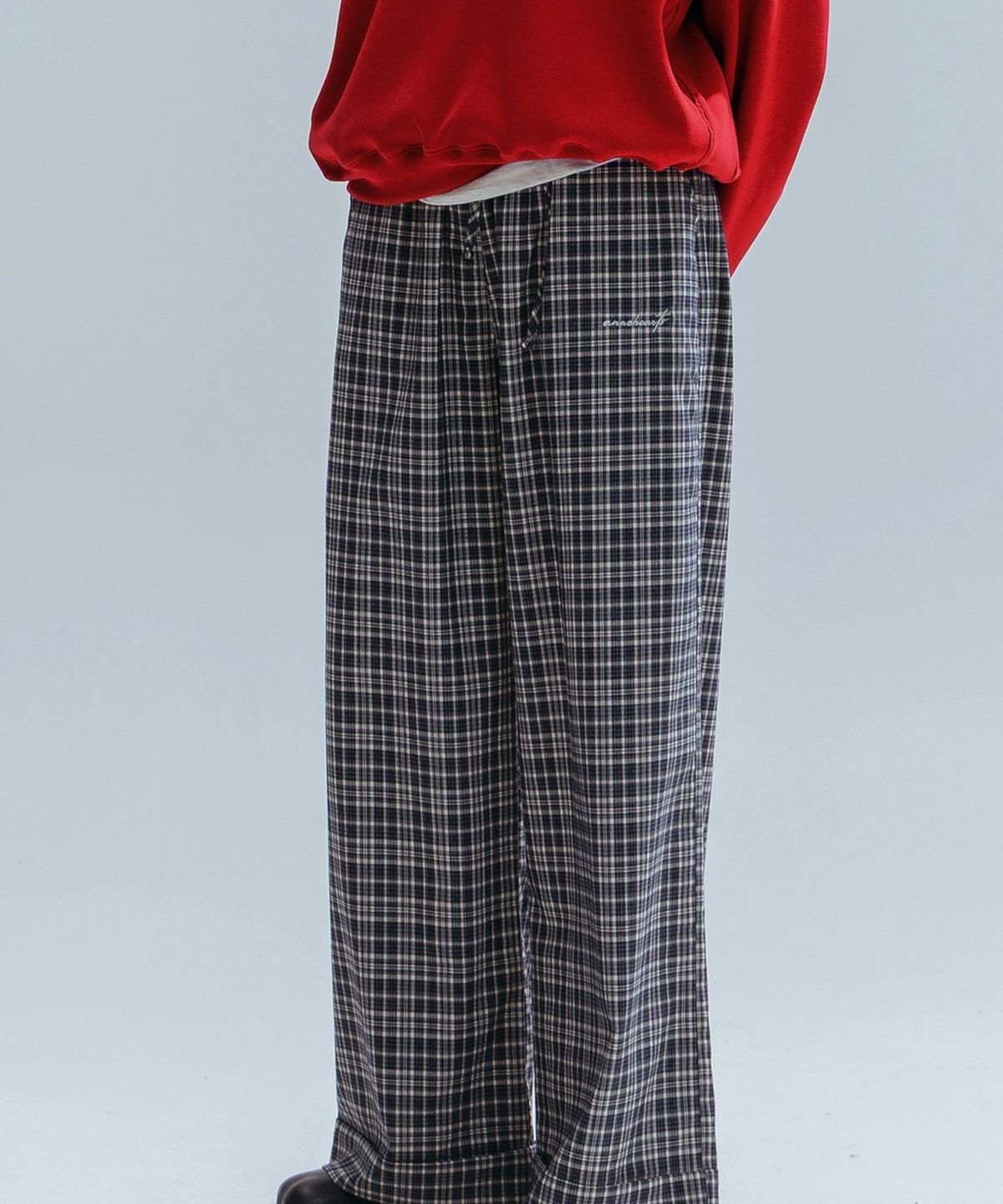 앤하츠(ANNEHEARTS) Glen Check Wide Easy Pants_NAVY