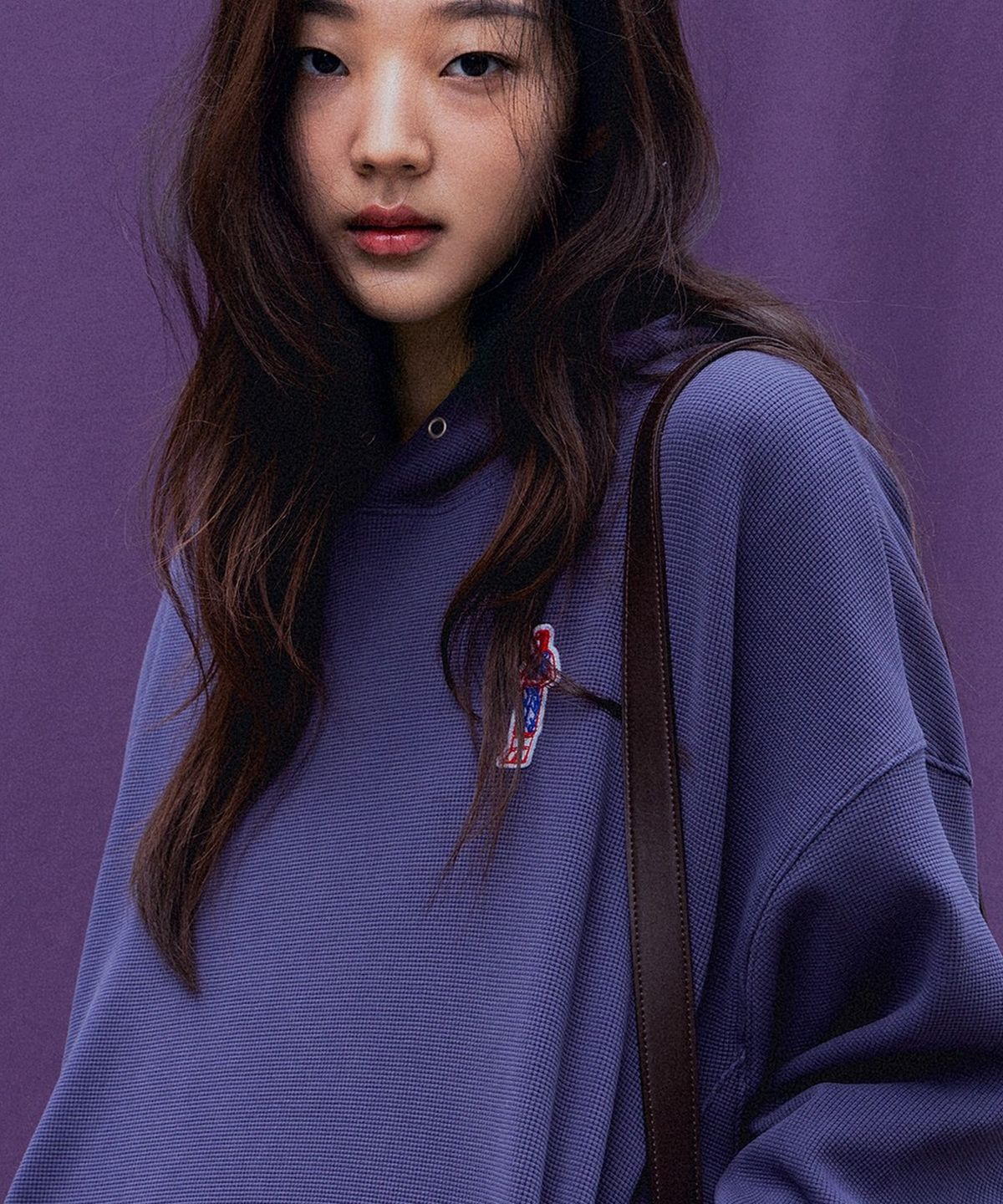 앤하츠(ANNEHEARTS) Waffle Volume Hoodie_VINTAGEPURPLE