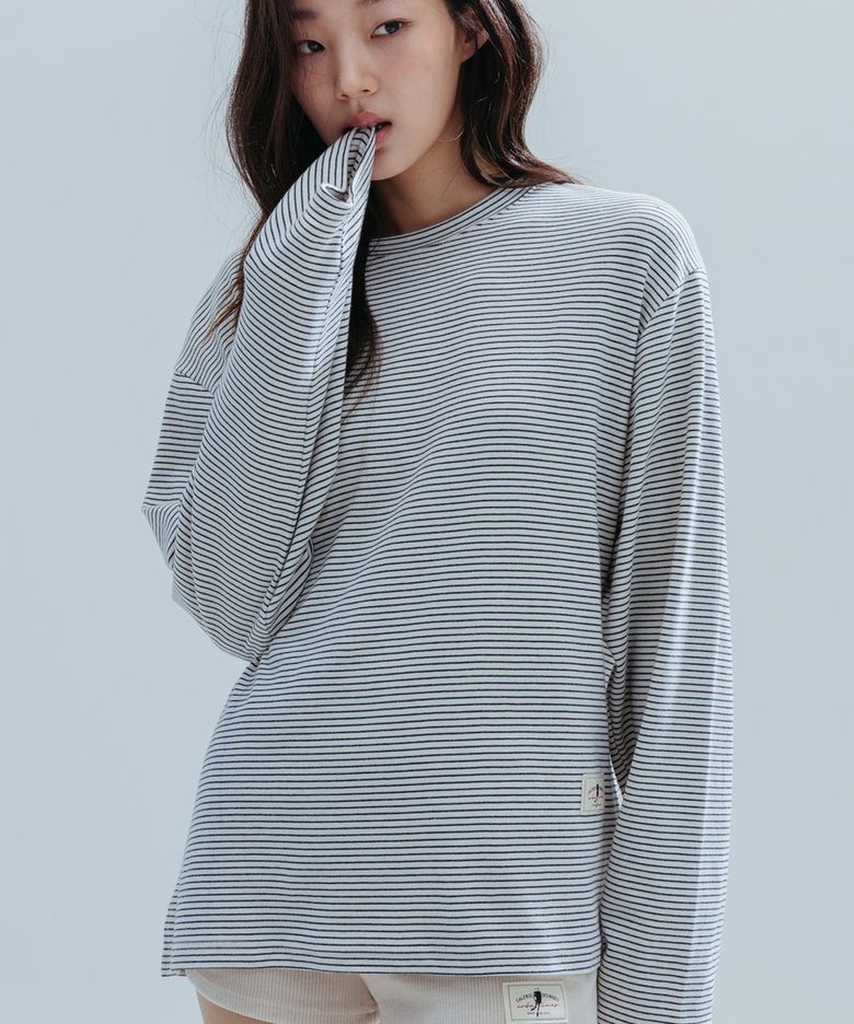 Fine Stripe Round Tee_IVORY