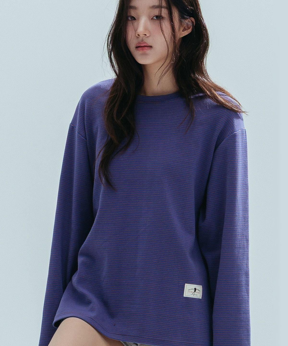 앤하츠(ANNEHEARTS) Fine Stripe Round Tee_PURPLE