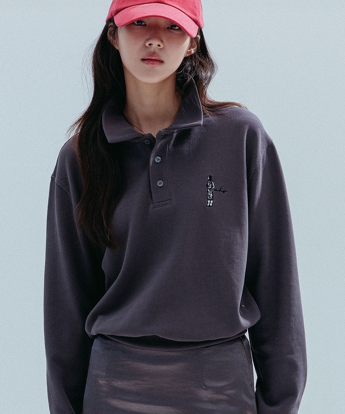 앤하츠(ANNEHEARTS) Color Block PK Sweatshirt_CHARCOAL