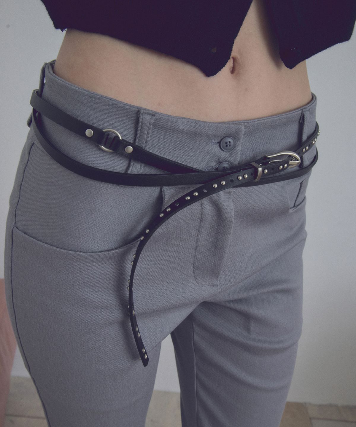 씨타(CITTA) Double-Wrap Slim Studded Belt_CTA961(Black)