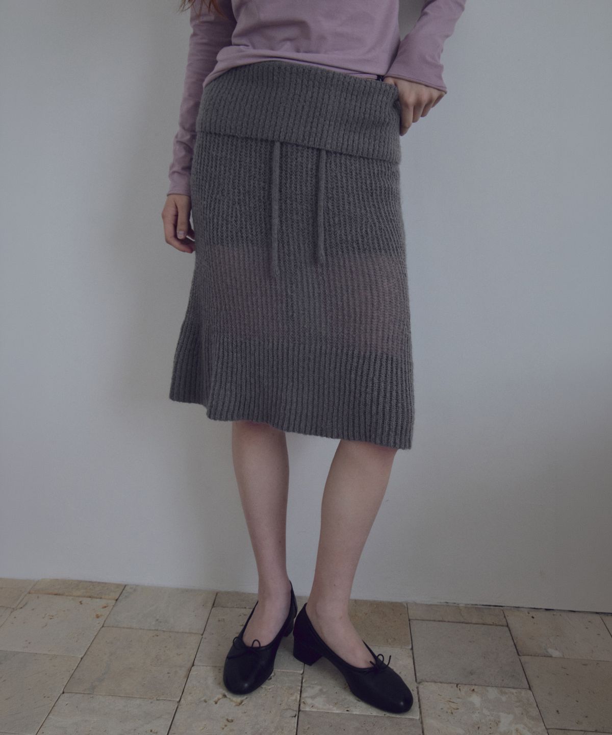 씨타(CITTA) Hairy Sheer Folded Knit Skirt_CTS637(Charcoal)