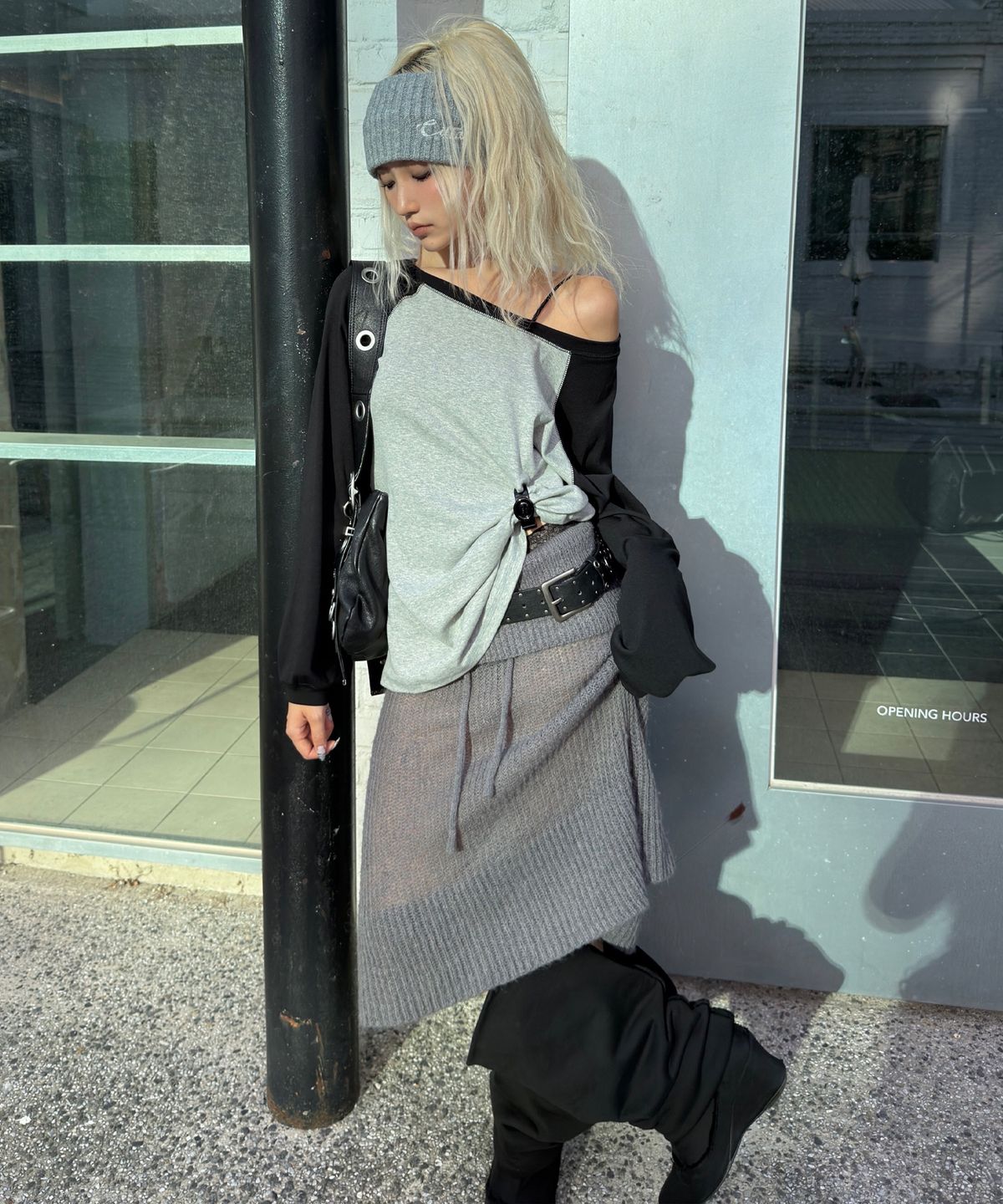 씨타(CITTA) Hairy Sheer Folded Knit Skirt_CTS637(Charcoal)