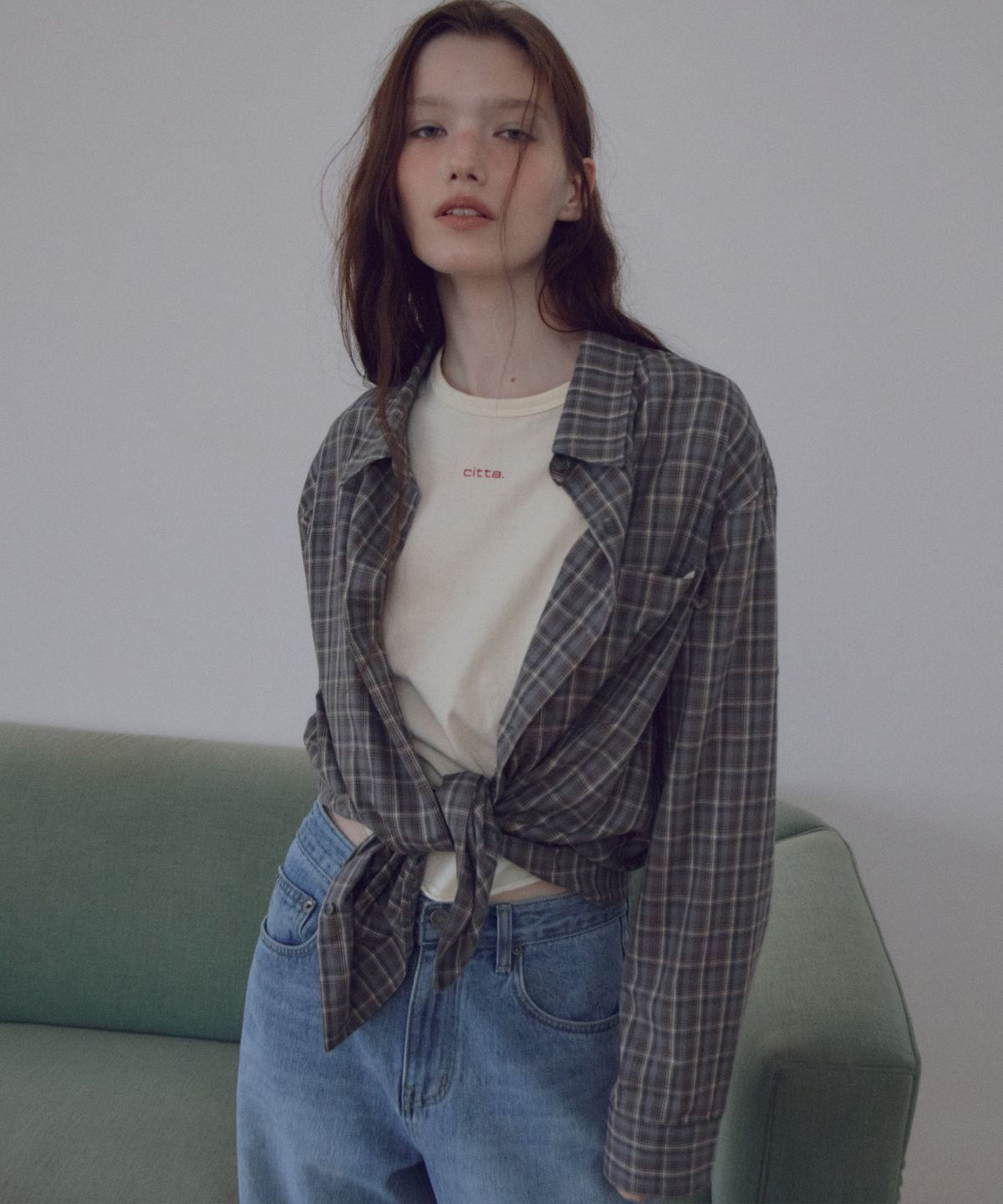 씨타(CITTA) Loose-fit Plaid Check Shirt_CTT3044(Blue Grey)