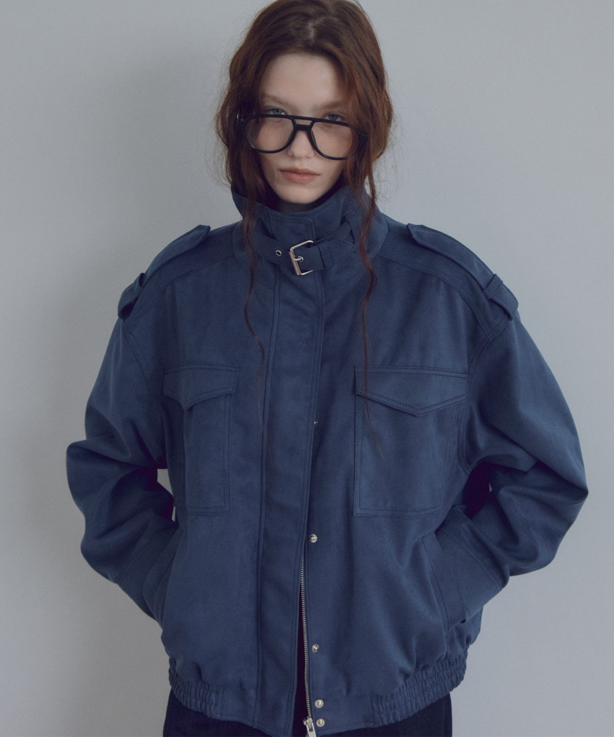 씨타(CITTA) Suede High-Neck Epaulet Jacket_CTO160(Navy)