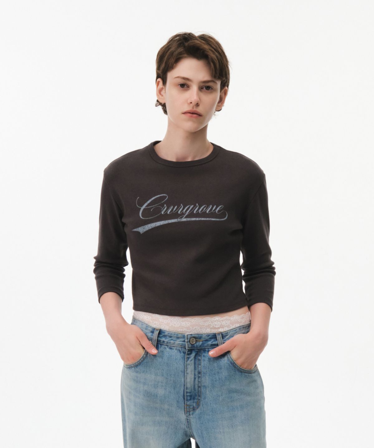 그로브(GROVE) LOUNA 3/4 T-SHIRT (CHARCOAL)