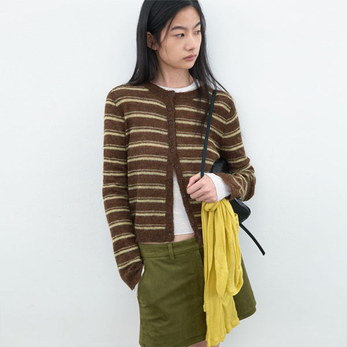 아틀리에 나인(ATELIER NAIN) (CD-2279)SHEER SLIM STRIPE KNIT CARDIGAN