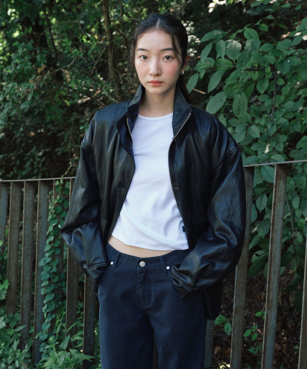스텝어라운드(STEP AROUND) Soft faux Leather Padded Blouson_BLACK