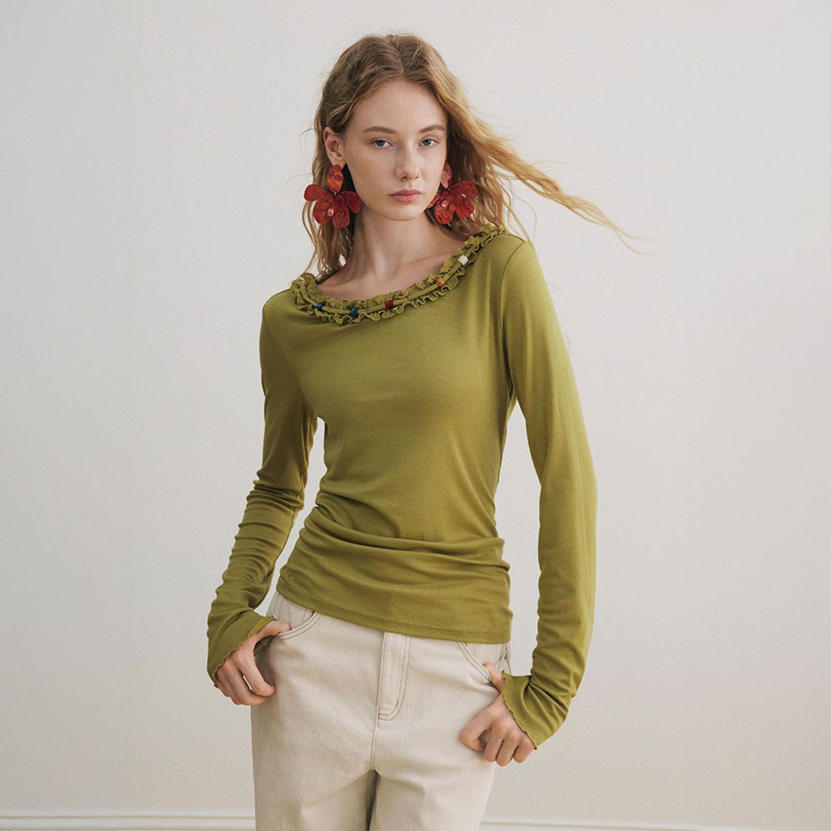 와이와이아이엠(YYIAM) YY_Ruffle edge collar top_3color