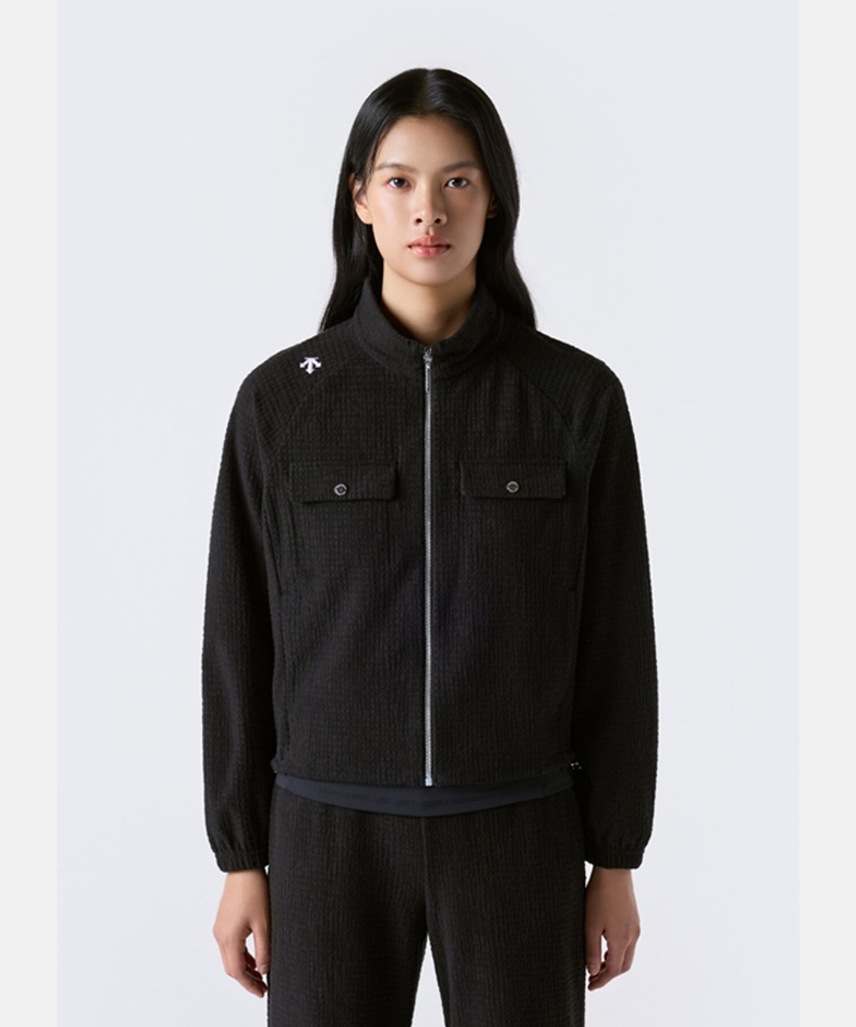 데상트(DESCENTE) 여성 스트레치 트위드 컴포트핏 트레이닝 자켓 블랙 SR322PFT82