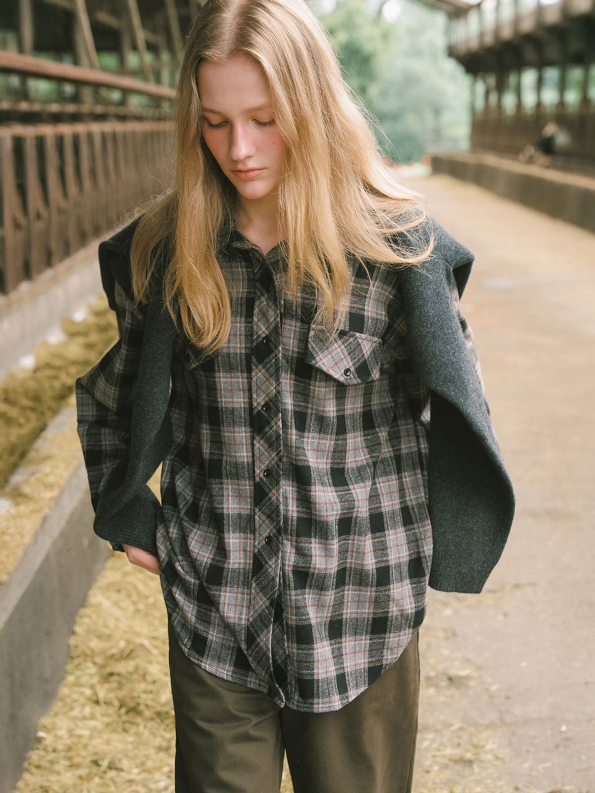 엘씨브이(LCVE) OVER-FIT CHECK SHIRTS_GRAY