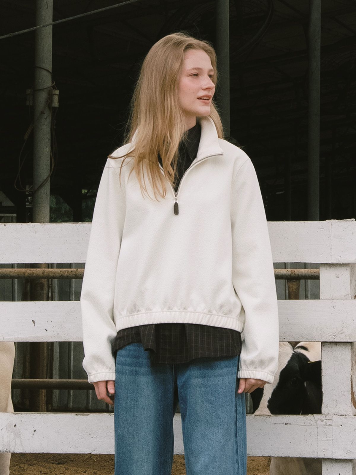 엘씨브이(LCVE) BOUCLE HALF ZIP-UP_IVORY