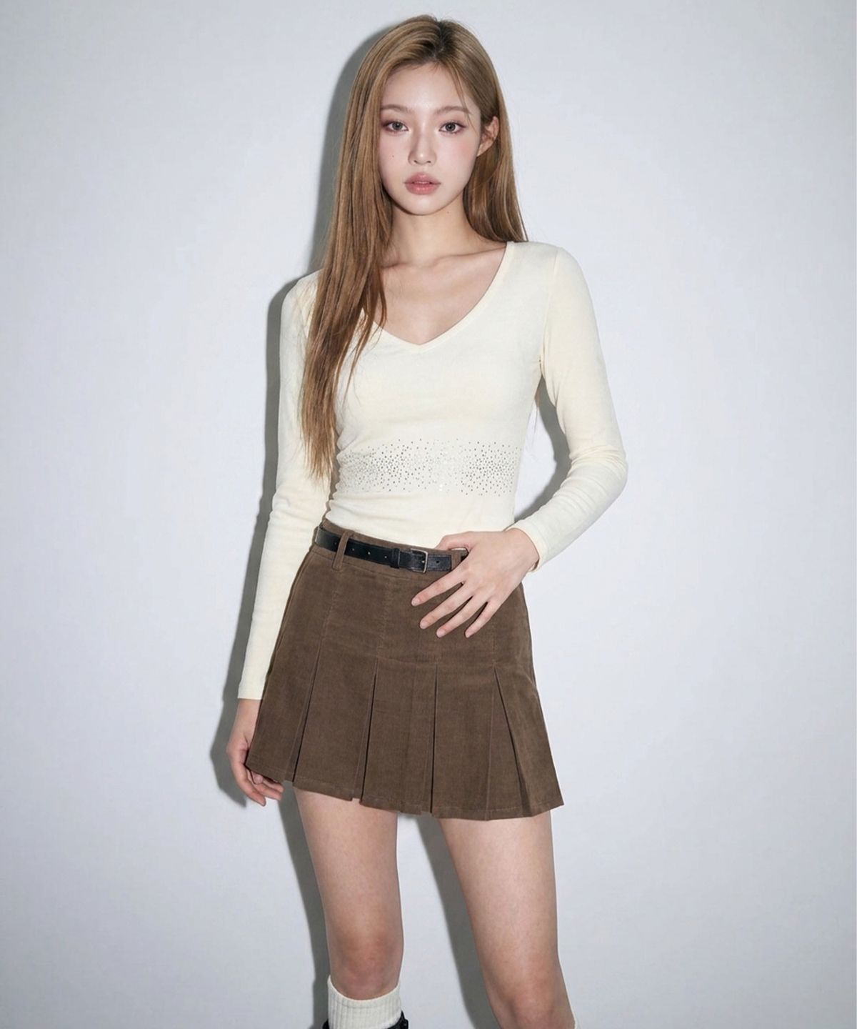 본슬리피(BORN SLIPPY) Crystal Line V Long Sleeve Tee (Yellow)