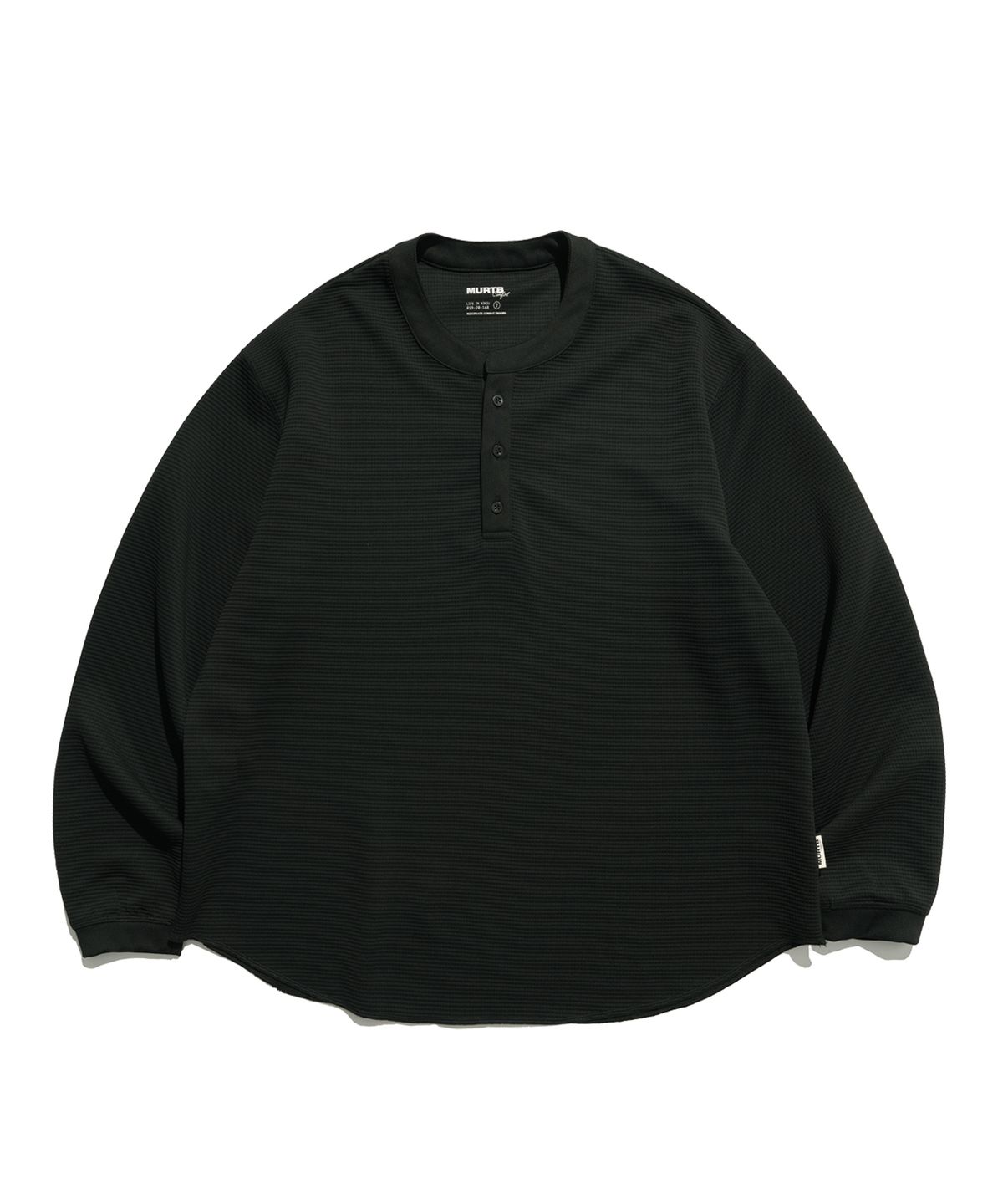 미드업데이트(MIDUPDATE) Heavy Waffle Henley Loose L/S Tee_BLK