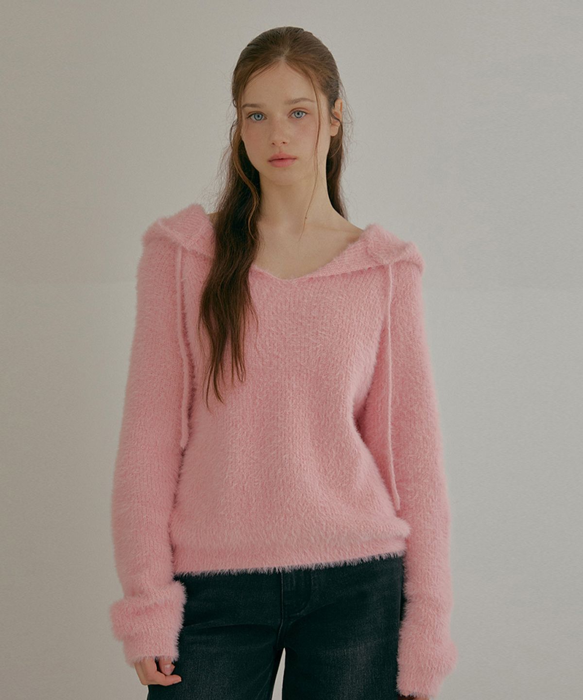 오디에르(ODER) 헤어리 후드 풀오버-핑크