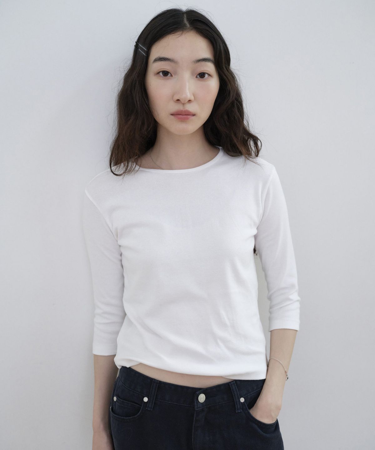 스텝어라운드(STEP AROUND) Basic 3/4 Sleeve Slim TEE_WHITE
