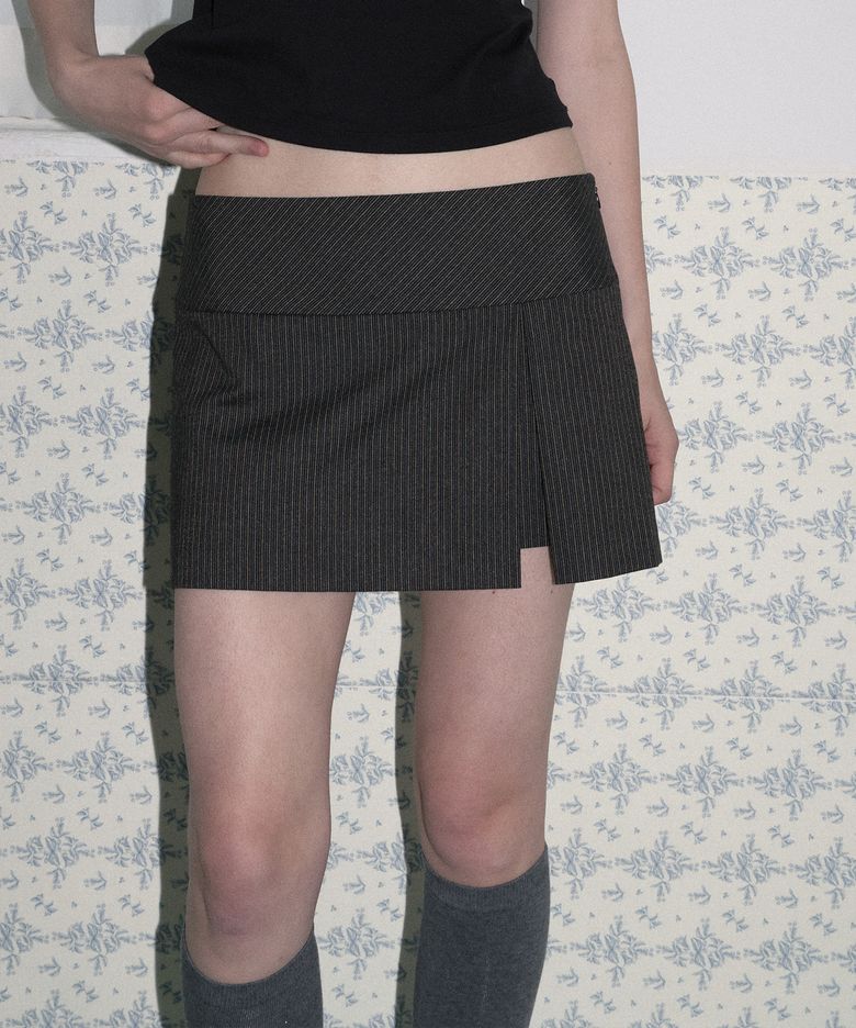 Preppy Stripe Mini Skirt (Charcoal)