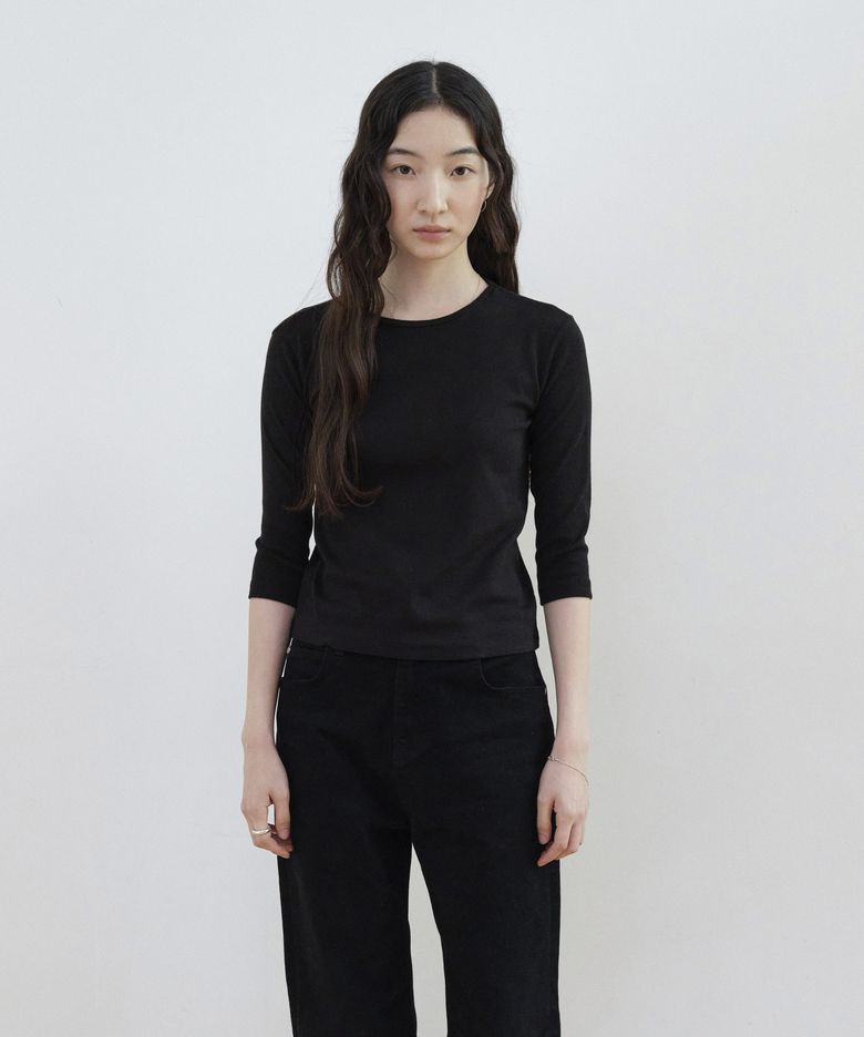 Basic 3/4 Sleeve Slim TEE_BLACK