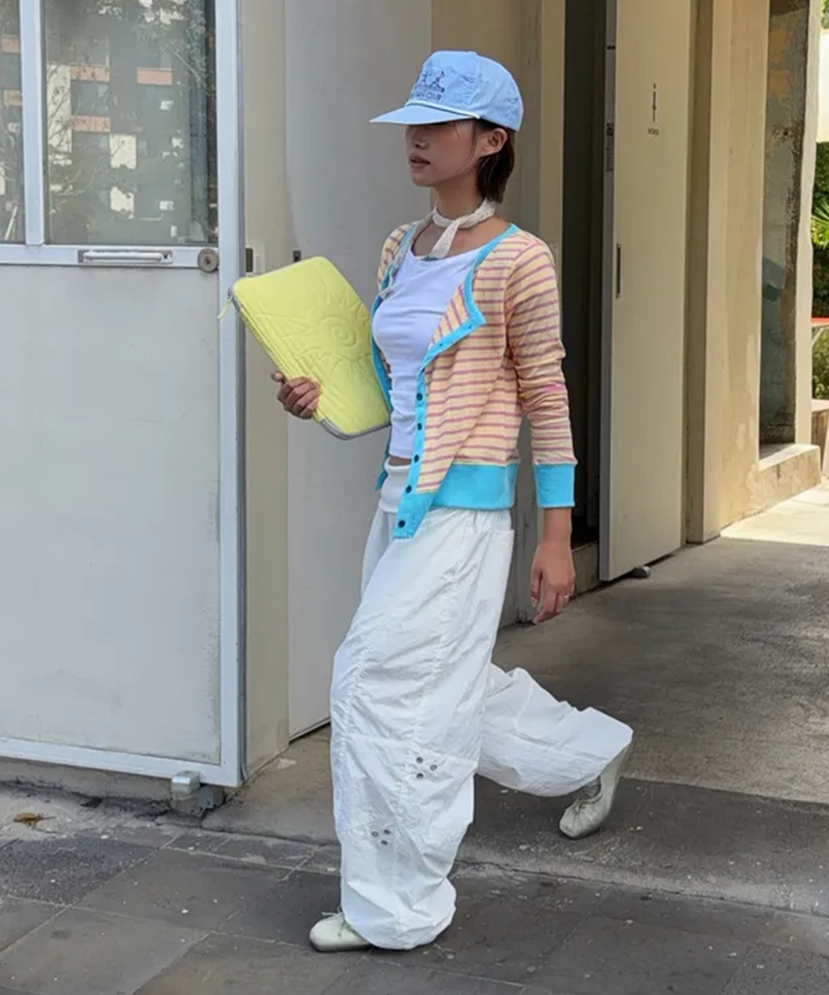 키지코(KIJIKO) ke619. Eyelet Folding Nylon Pants White