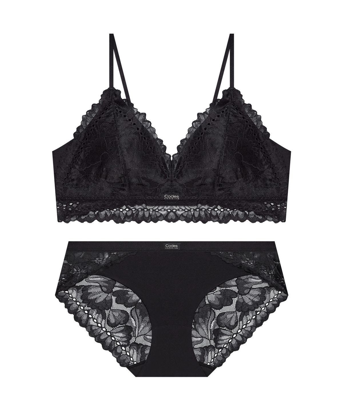 코데즈컴바인 이너웨어(CODES COMBINE INNERWEAR) 플로럴 샤워 프리컷 브라렛 팬티 세트_블랙