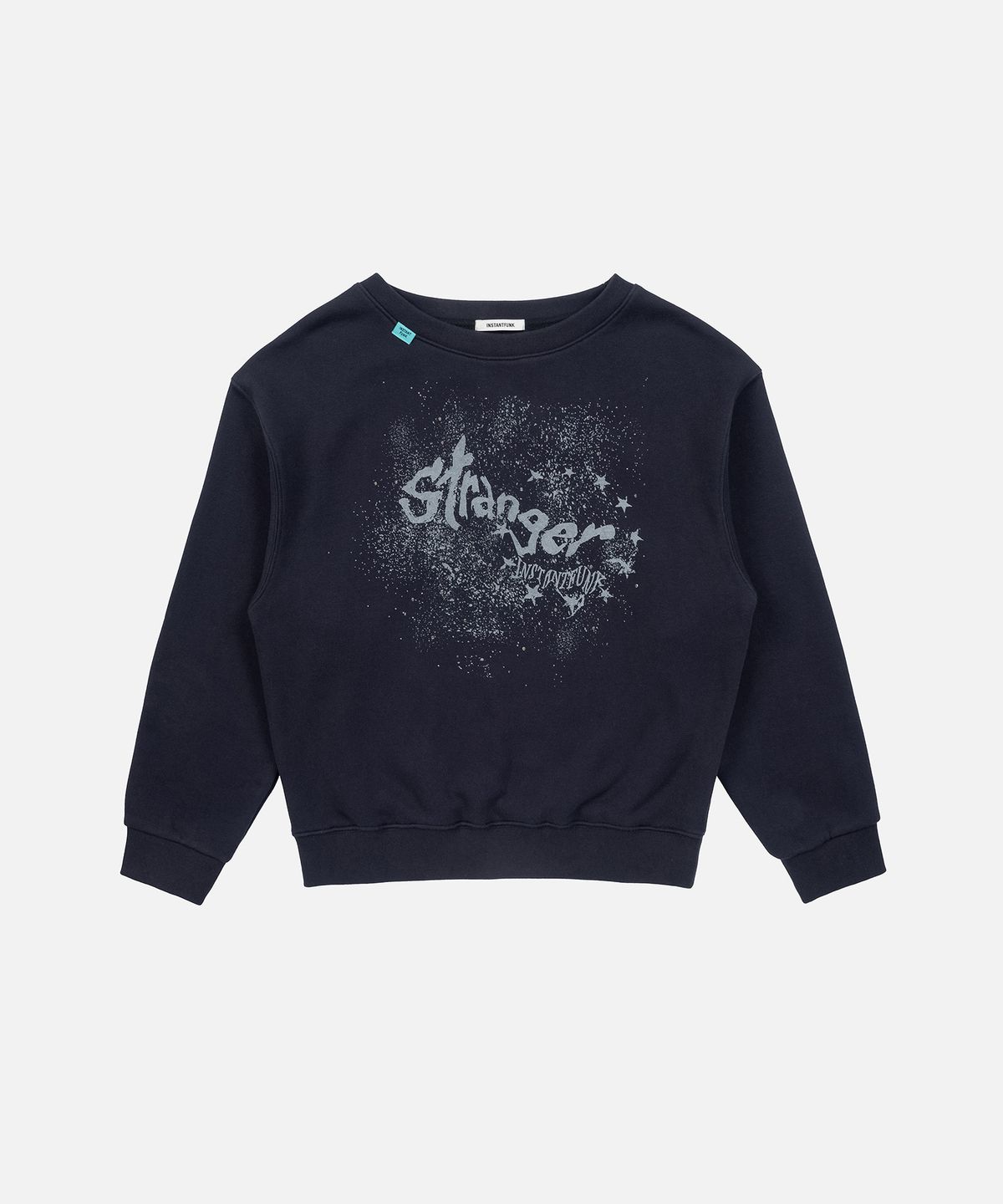 인스턴트펑크(INSTANTFUNK) GRAPHIC SCOOP NECK OFF SHOULDER SWEATSHIRTS - NAVY