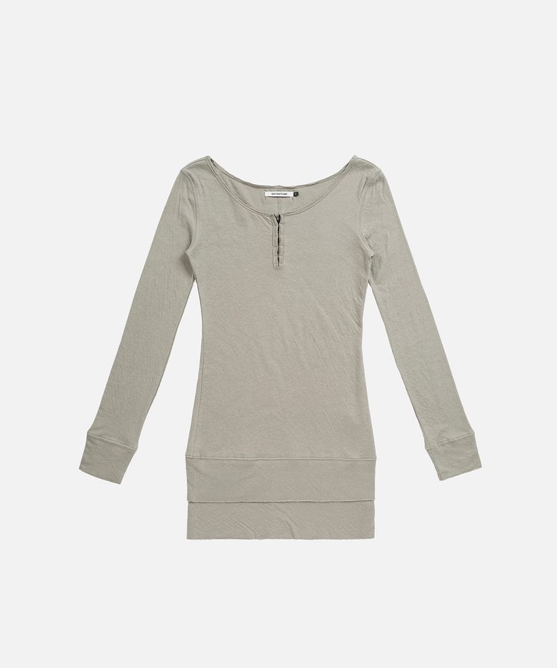 HENLEY NECK TIERED JERSEY DRESS - LIGHT GREY