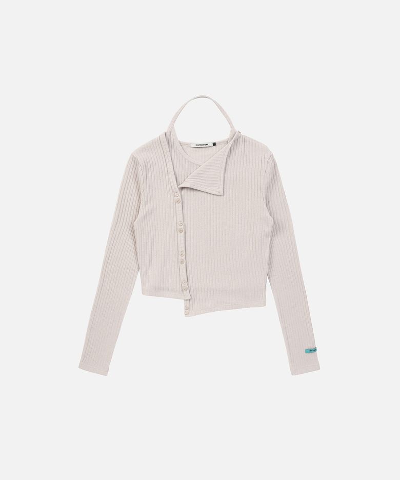 RIB HALTER CARDIGAN SET UP - BEIGE