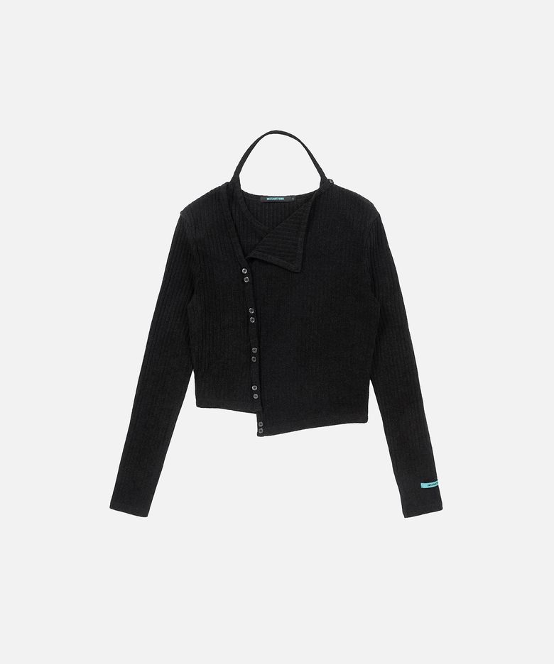 RIB HALTER CARDIGAN SET UP - BLACK