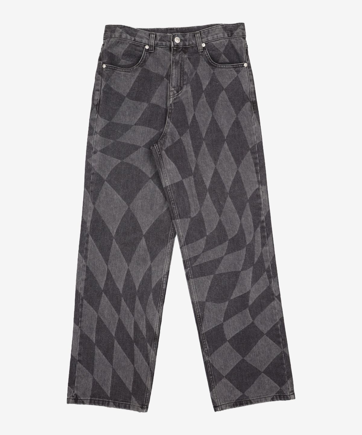 노매뉴얼(NOMANUAL) D.T CHECKERBOARD DENIM PANTS - WASHED BLACK S