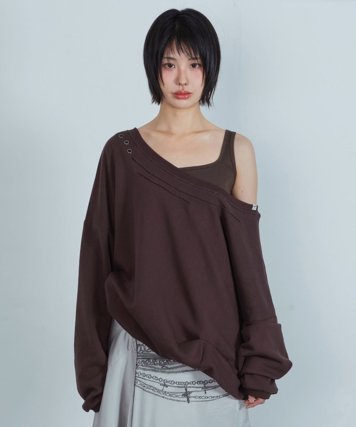 키지코(KIJIKO) ke312. Eyelet Pinch Sweatshirt Burgundy