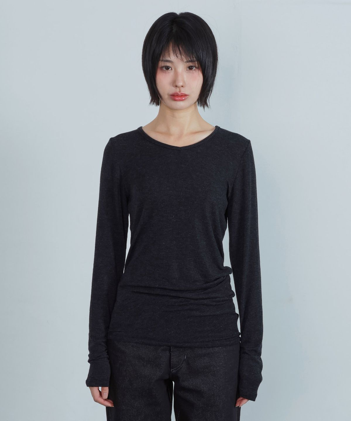 키지코(KIJIKO) ke311. Curved Sheer Tee Charcoal