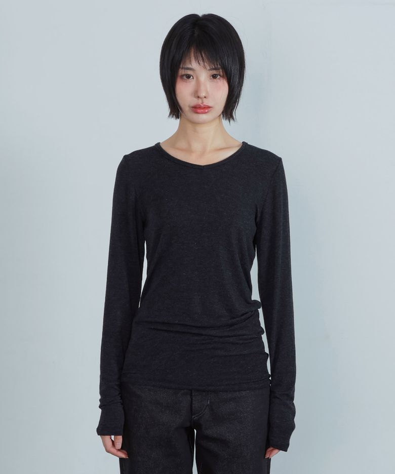 ke311. Curved Sheer Tee Charcoal