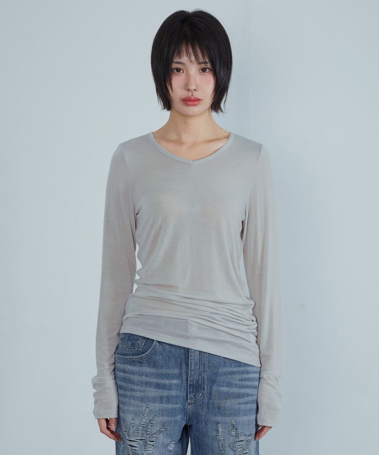 ke311. Curved Sheer Tee Gray