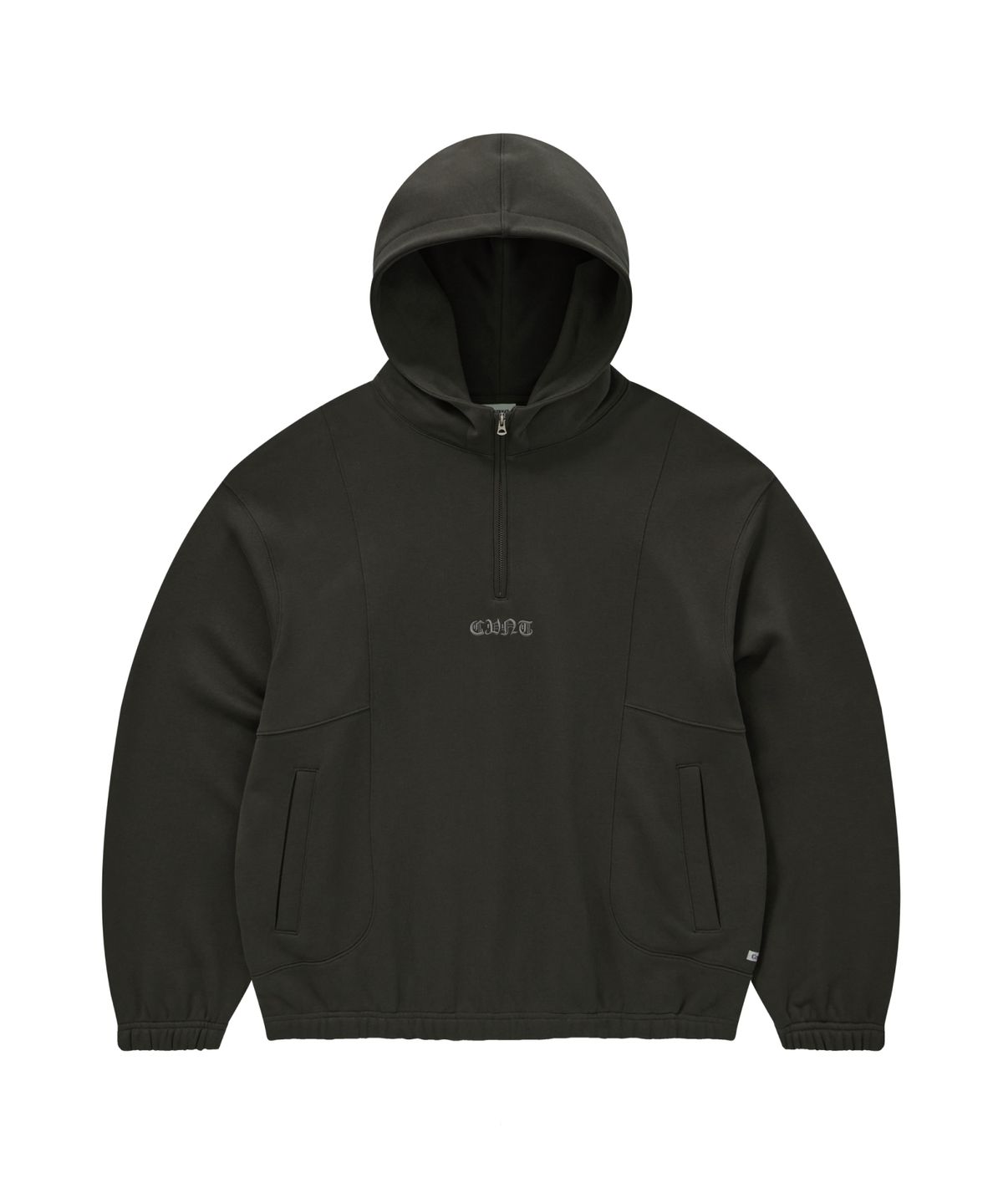 커버낫(COVERNAT) 디플로마 CVNT 커브드 하프집업 후디 차콜