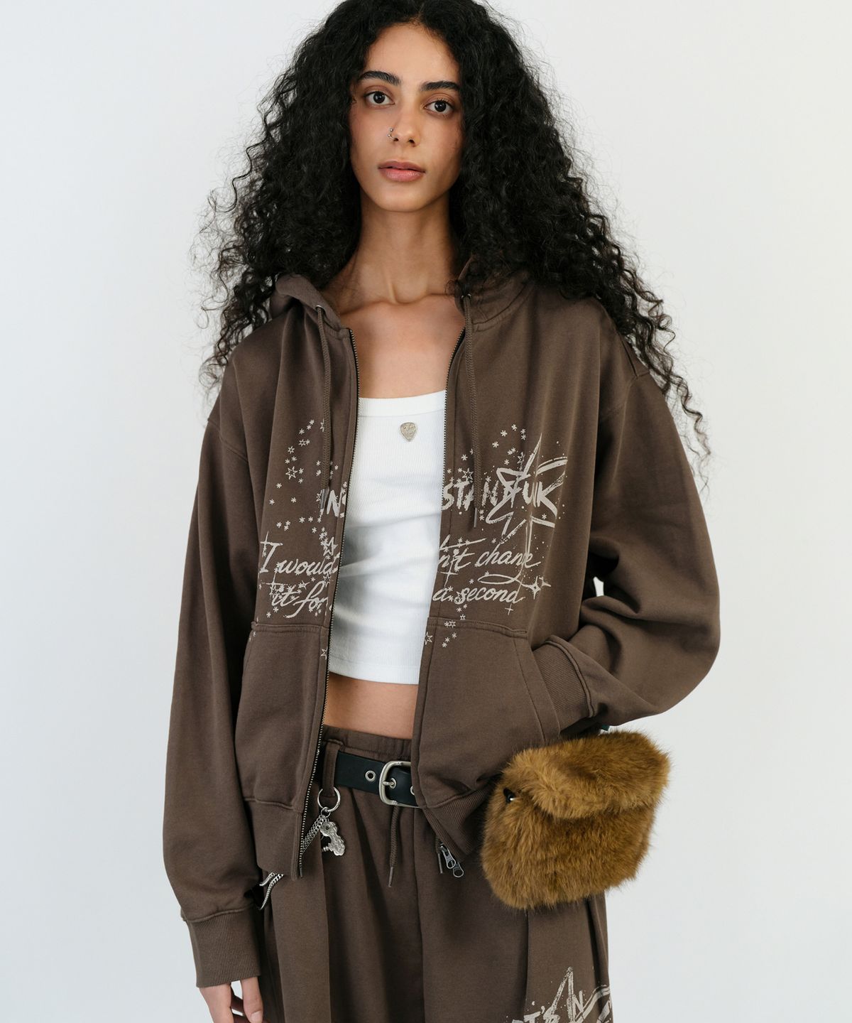 인스턴트펑크(INSTANTFUNK) WASHED GRAPHIC ZIP UP HOODIE - BROWN