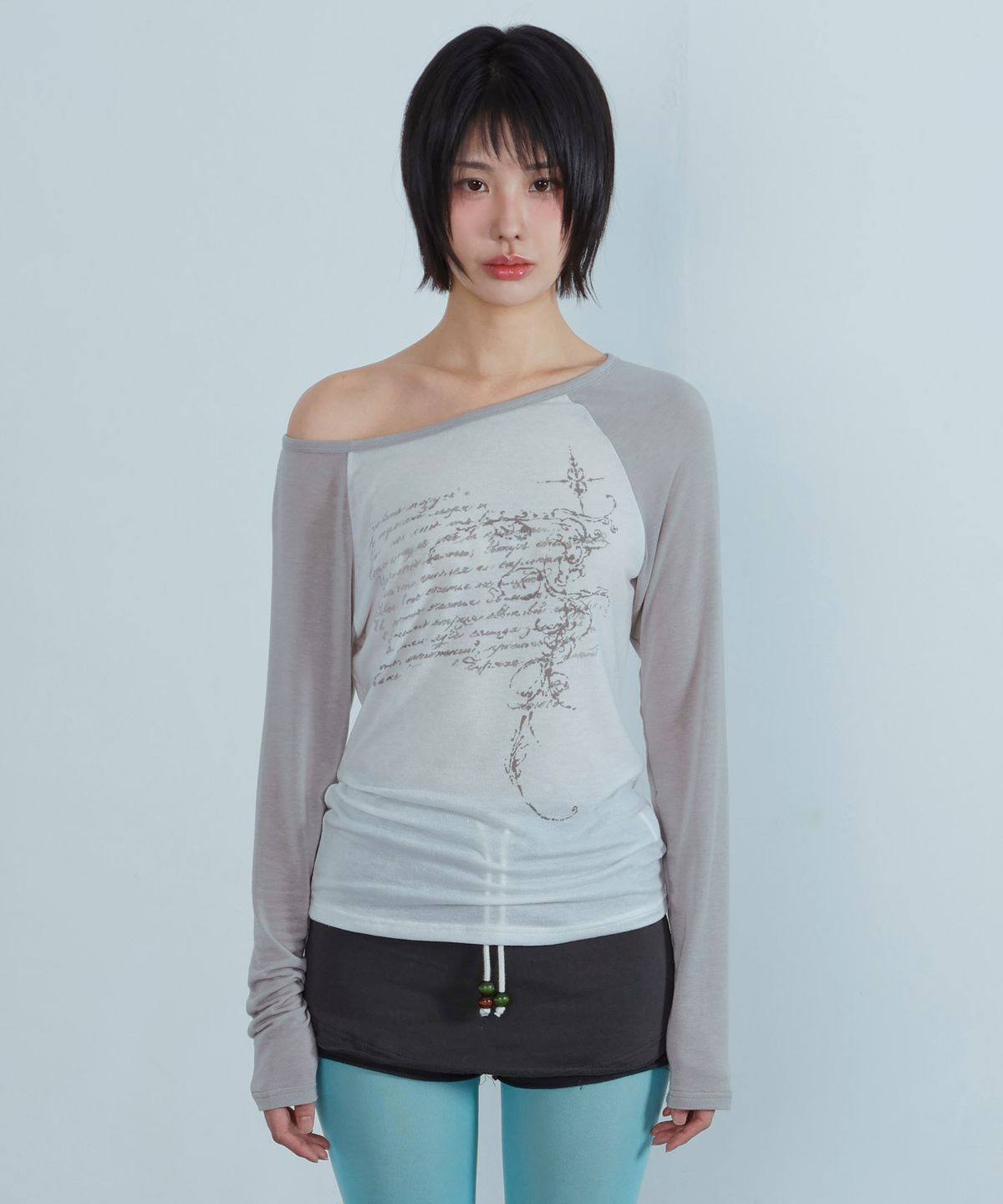 키지코(KIJIKO) ke310. Feather Soft Raglan Tee Gray