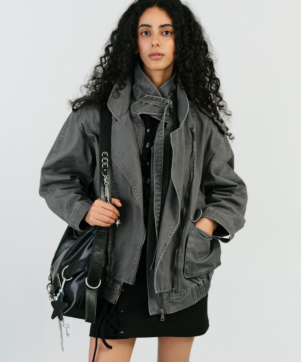 인스턴트펑크(INSTANTFUNK) [가을S PICK] LAYERED COLLAR RIDER JACKET - GREY