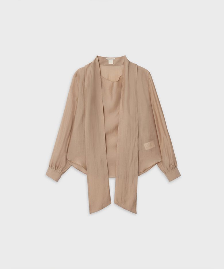 SCARF DRAPE BLOUSE_BEIGE