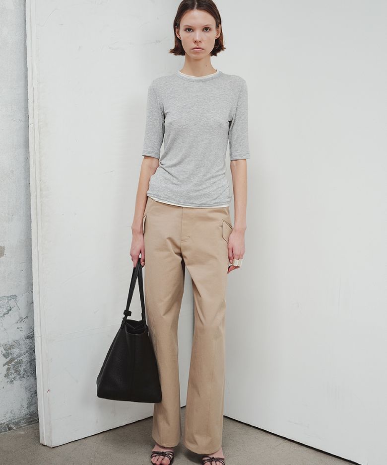 SPIRAL LINE BARREL TROUSERS_BEIGE