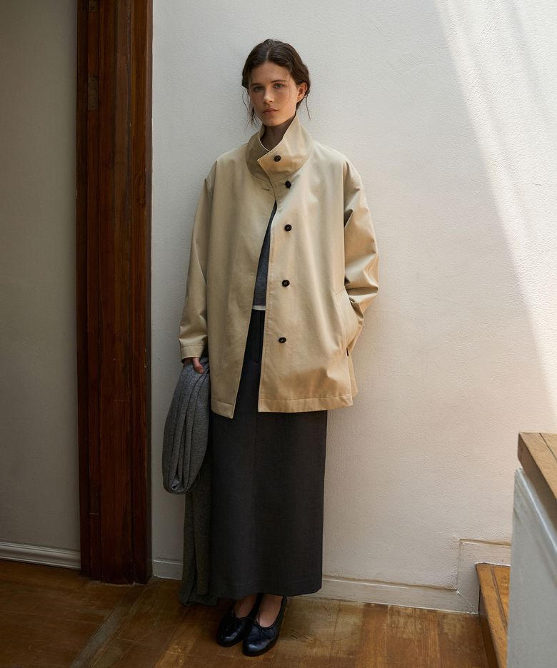 High Neck Half Trench Coat[LMBFAUJK113]-Beige