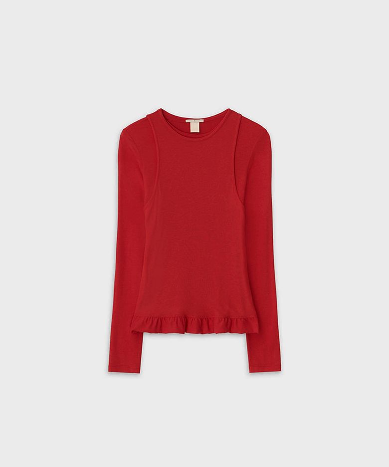 DUAL LINE PEPLUM TEE_RED