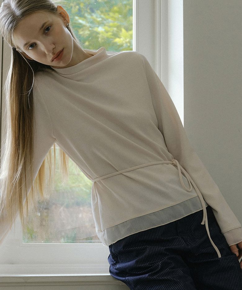 comos 1516 chiffon detail mock neck T-shirt (3color)