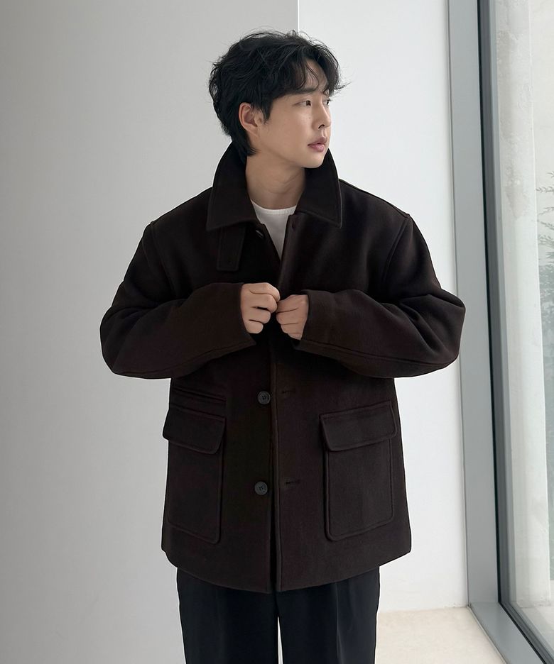 [COCLX오정규] 울 세미 오버핏 하프 코트 브라운 COOSCT027BROWN