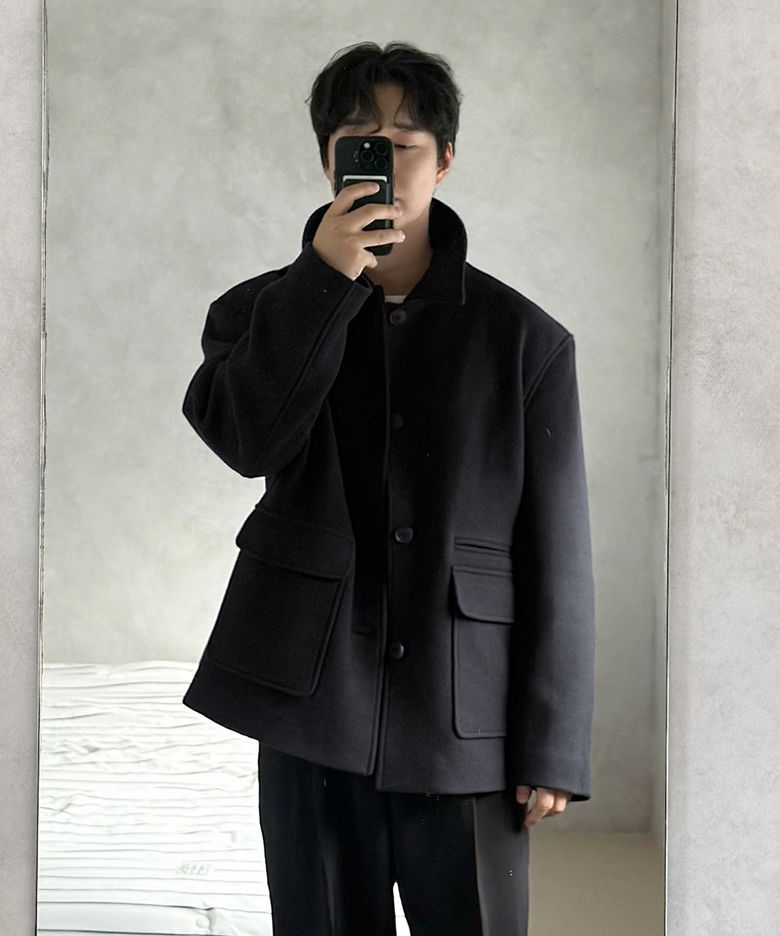 [COCLX오정규] 울 세미 오버핏 하프 코트 차콜 COOSCT027CHARCOAL