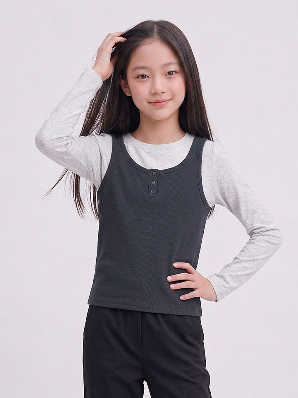 행텐 틴즈(HANGTEN TEENS) 틴즈 여아 안티필링 레이어드 티셔츠_053(14580-131-603-31)