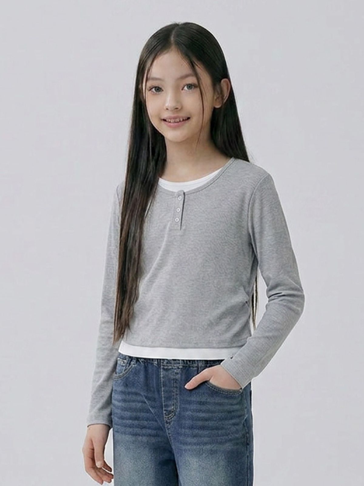 행텐 틴즈(HANGTEN TEENS) 틴즈 여아 웨일 헨리넥 레이어드 티셔츠_055(14580-131-606-31)