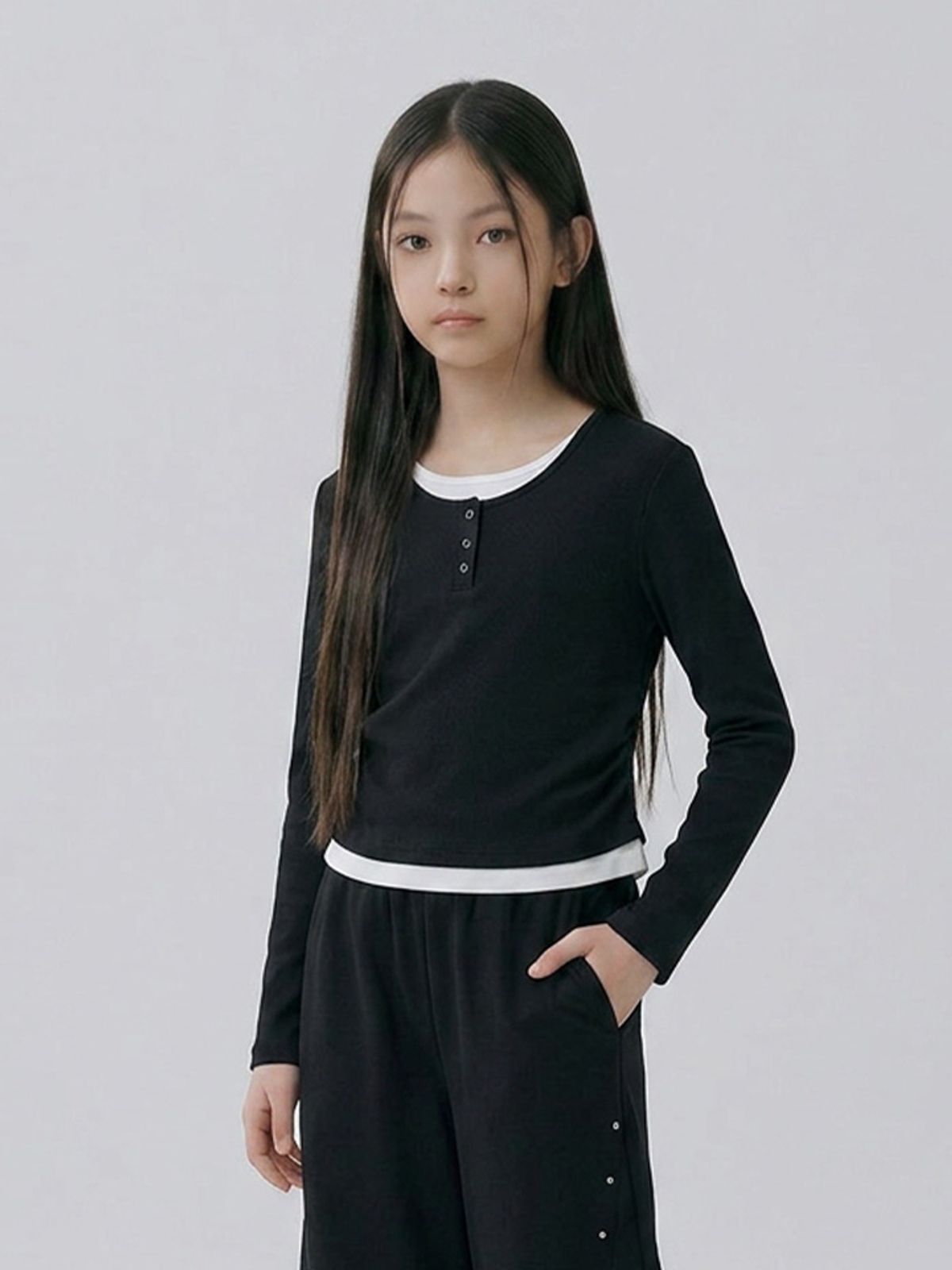 행텐 틴즈(HANGTEN TEENS) 틴즈 여아 웨일 헨리넥 레이어드 티셔츠_100(14580-131-606-31)